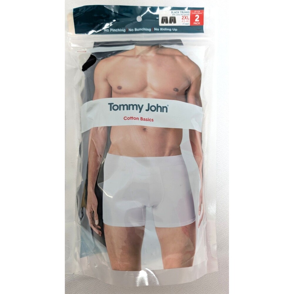 Tommy John Mens Cotton Basics 2 Pack Solid Black Trunks Sz 2XL